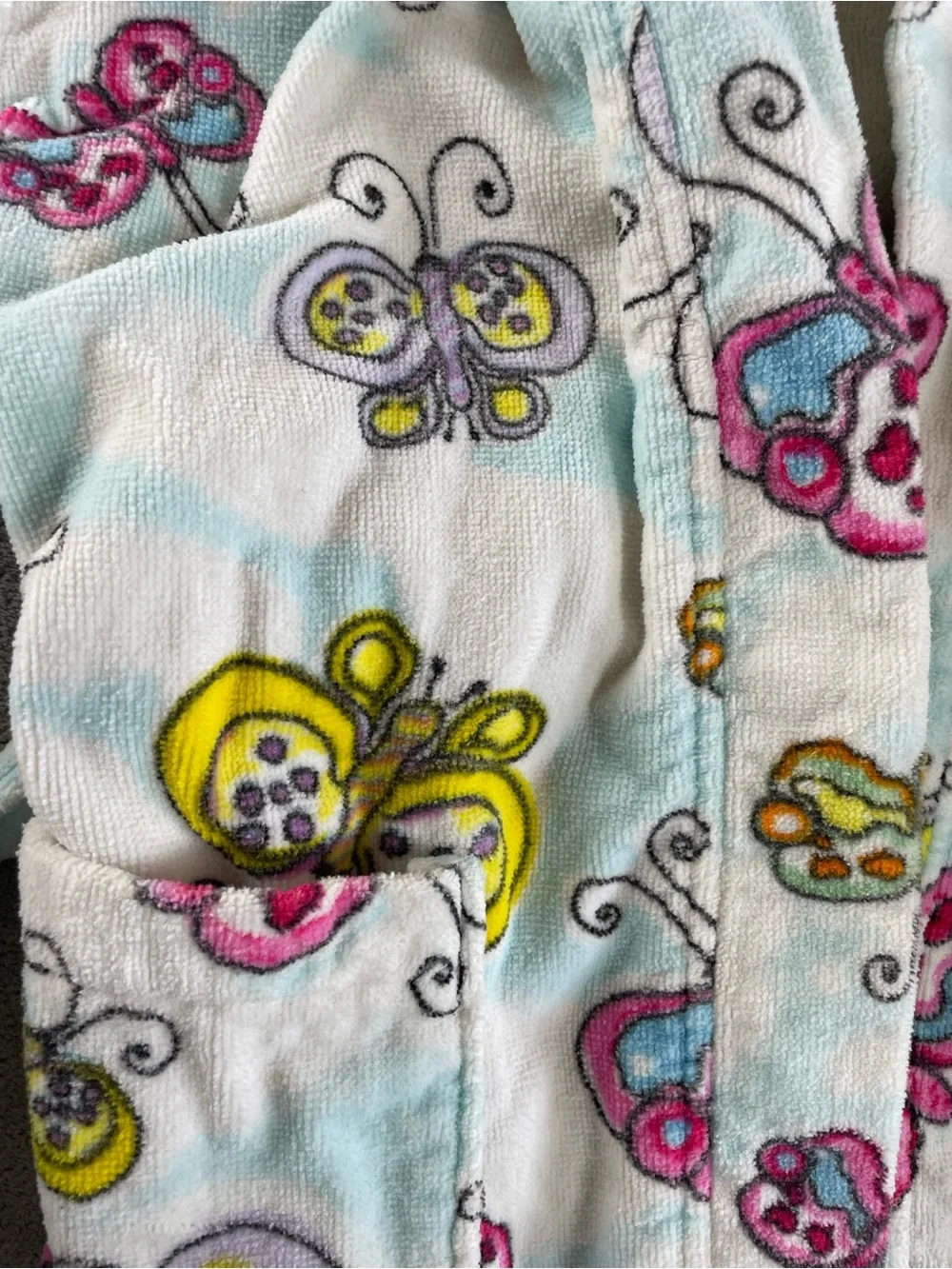 Girls Butterflies Robe Cover Up Bathrobe Kids Girls Size Medium 100% Cotton